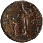 Sestertius - Faustina the Elder PIETAS AVG S C; Pietas, Rome, 141 reverse image