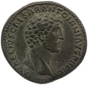Sestertius - Marcus Aurelius TR POT III COS II CLEM S C; Clementia obverse image