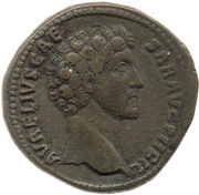 Sestertius - Marcus Aurelius TR POT VII COS II S C; Minerva and Victory obverse image