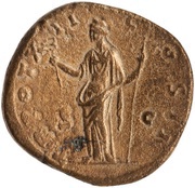Sestertius - Marcus Aurelius TR POT XII COS II S C; Felicitas, Rome, 157-158 reverse image