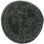 Sestertius - Marcus Aurelius TR P XVIII IMP II COS III S C; Mars, Rome, 163-164 reverse image