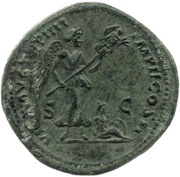 Sestertius - Lucius Verus VICT AVG TR P IIII IMP II COS II S C; Victory and Armenia, Rome, 163-164 reverse image