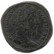 Sestertius - Marcus Aurelius IMP VI COS III S C; Virtus obverse image