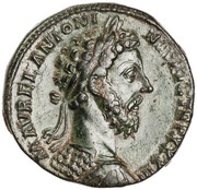 Sestertius - Marcus Aurelius FELICITAS AVG IMP X COS III P P S C; Felicitas obverse image