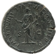 Sestertius - Commodus P M TR P VIIII IMP VI COS IIII P P S C; Felicitas, Rome, 183-184 reverse image