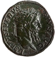 Sestertius - Septimius Severus P M TR P XVIII COS III P P S C; Victory obverse image
