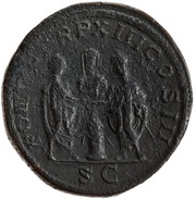 Sestertius - Caracalla and Geta PONTIF TR P XIII COS III S C; Concordia, Rome, 210 reverse image