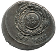 Denarius - Augustus OB CIVIS SERVATOS S P Q R CL V, Rome, 19 BC reverse image