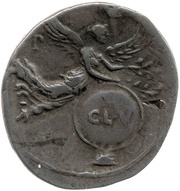 Denarius - Augustus S P Q R CL V; Victory, Rome, 19 BC - 18 BC reverse image