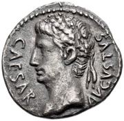 Denarius - Augustus S· P·Q·R· CL·V; Victory obverse image