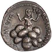 Denarius - Augustus and Tarpeia TVRPILIANVS IIIVIR, Rome, 19 BC - 4 BC reverse image