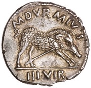 Denarius - Augustus M DVRMIVS IIIVIR, Rome, 19 BC - 4 BC reverse image