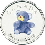 25 Cents - Elizabeth II Baby Teddy Bear, Canada, 2008 reverse image