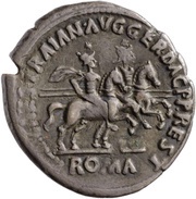 Denarius IMP CAES TRAIAN AVG GER DAC P P REST ROMA; Roma, Castor, and Pollux, Rome, 98-117 reverse image