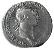 Denarius - Trajan P M TR P COS VI P P S P Q R; Virtus obverse image
