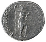 Denarius - Trajan P M TR P COS VI P P S P Q R; Virtus, Rome, 114-117 reverse image