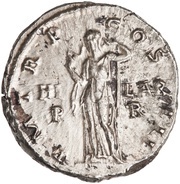 Denarius - Hadrian P M TR P COS III HILAR P R; Hilaritas, Rome, 120-121 reverse image