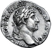 Denarius - Hadrian P M TR P COS III; Aequitas and Moneta obverse image