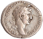 Denarius - Hadrian P M TR P COS III CLEM; Clementia obverse image