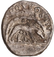 Denarius - Antoninus Pius TR POT COS III; Romulus and Remus, Rome, 140-143 reverse image