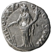 Denarius - Antoninus Pius TR POT XXI COS IIII; Fortuna, Rome, 157-158 reverse image