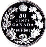 50 Cents In the name of George V; Dollar centennial, Canada, 2011 reverse image