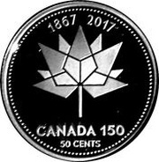 50 Cents - Elizabeth II Canada 150 Logo; silver, Canada, 2017 reverse image