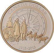 1 Dollar - Elizabeth II Canadian Arctic Expedition; gold plated, Canada, 2013 reverse image