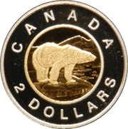 2 Dollars - Elizabeth II Polar bear; Gold plated Silver, Canada, 2003-2011 reverse image