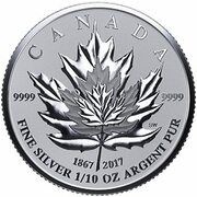 2 Dollars - Elizabeth II Maple Leaf Tribute; 1/10oz, Canada, 2017 reverse image