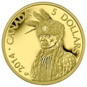 5 Dollars - Elizabeth II Portrait of Nanaboozhoo; Gold, Canada, 2014 reverse image