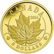 5 Dollars - Elizabeth II Majestueuses feuilles d'érable, Canada, 2014 reverse image