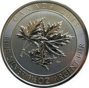 8 Dollars - Elizabeth II Maple Leaves; 1 1⁄2 oz. silver bullion coinage, Canada, 2015-2019 reverse image