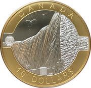 10 Dollars - Elizabeth II Niagara Falls, selective gold plated, Canada, 2013 reverse image