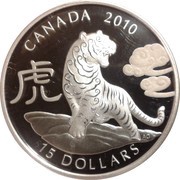 15 Dollars - Elizabeth II Year of the Tiger, Canada, 2010 reverse image