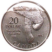 20 Dollars - Elizabeth II Polar bear, Canada, 2012 reverse image