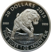 20 Dollars - Elizabeth II Sabre-tooth cat, Canada, 2015 reverse image