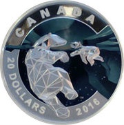 20 Dollars - Elizabeth II Polar Bear, Canada, 2016 reverse image