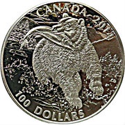 100 Dollars - Elizabeth II Grizzly Bear, Canada, 2014 reverse image