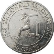 20 Cents - Elizabeth II 4th Portrait - Sir Donald Bradman reverse image