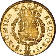 8 Escudos - Fernando VI first bust of Fernando VI, Inverted Fleece reverse image