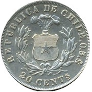 20 Centavos, Chile, 1879-1893 reverse image
