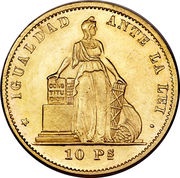 10 Pesos, Chile, 1867-1892 reverse image
