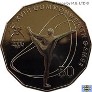 50 Cents - Elizabeth II 4th Portrait - XVIII Commonwealth Games Gymnastics, Australia, 2006 reverse image
