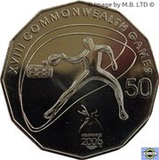 50 Cents - Elizabeth II 4th Portrait - XVIII Commonwealth Games Table Tennis reverse image
