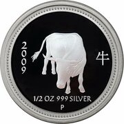 50 Cents - Elizabeth II 4th Portrait - Year of the Ox - Silver Bullion Coin reverse image
