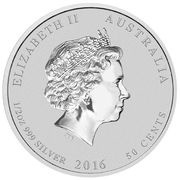 50 Cents - Elizabeth II 4th Portrait - Year of the Monkey - Silver Bullion Coin obverse image