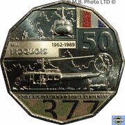 50 Cents - Elizabeth II 6th Portrait - 100 Years RAAF - Bell Iroquois Helicopter, Australia, 2021 reverse image