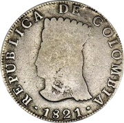 8 Reales United Provinces of Nueva Grenada; Countermarked, Colombia, 1820-1821 reverse image