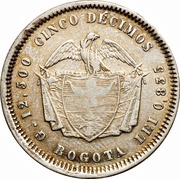 5 Décimos, Colombia, 1868-1880 reverse image